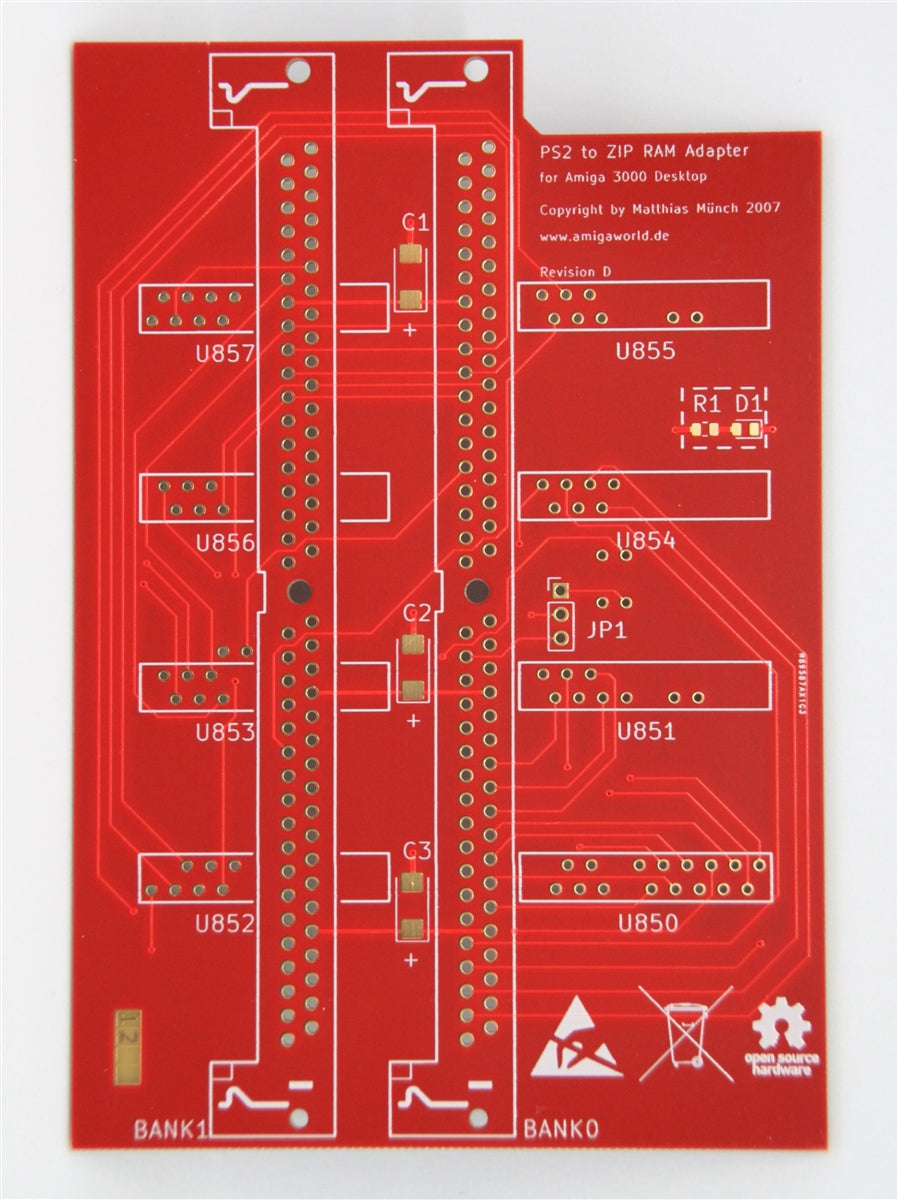 Amiga 3000 "ZIP2SIMM" PS2 to ZIP RAM adapter PCB